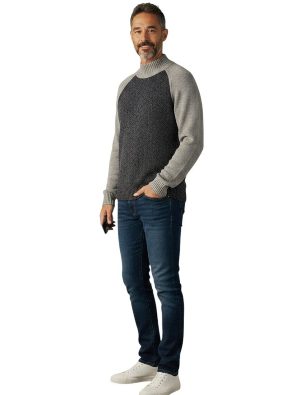 Mario Valentino Italy Wool Cashmere Sweater Mens US XL Gray Mock Neck Designer